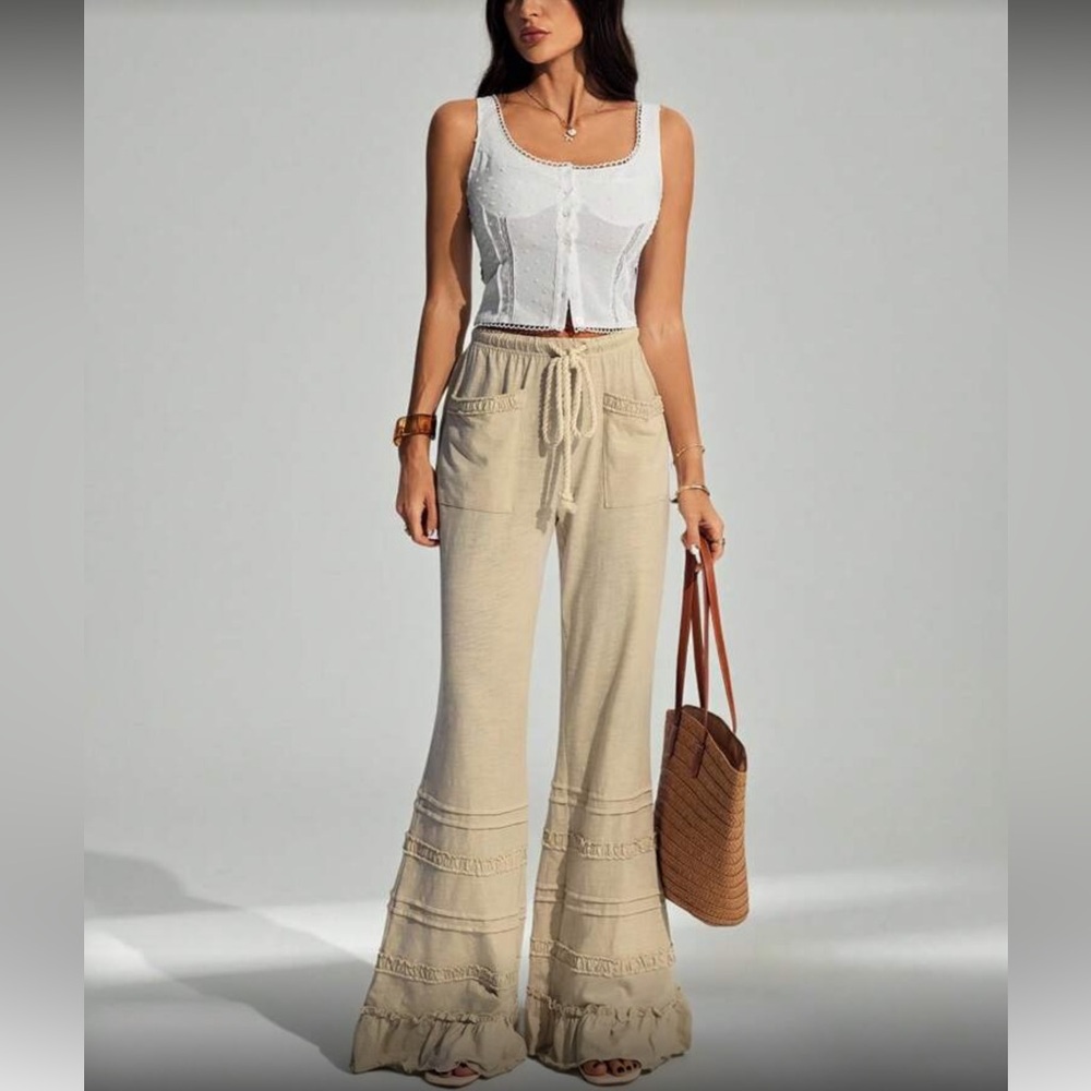 Beige Wide-Leg Pants
